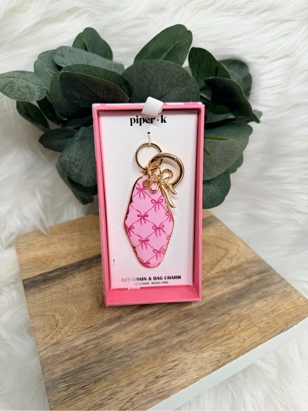 piper·k Pink Bow Pattern Keychain & Bag Charm